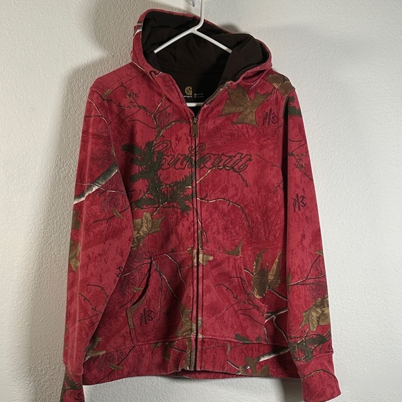 Carhartt Women’s Red/Green/Brown Camo Zip Hoodie Size 16/18 Preowned - Picture 1 of 4